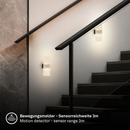 Briloner 3888012 - Wiederaufladbare LED-Wandleuchte mit Bewegungs- und Dämmerungssensor AURA LED/2,5W/5V 1800 mAh mattchrom