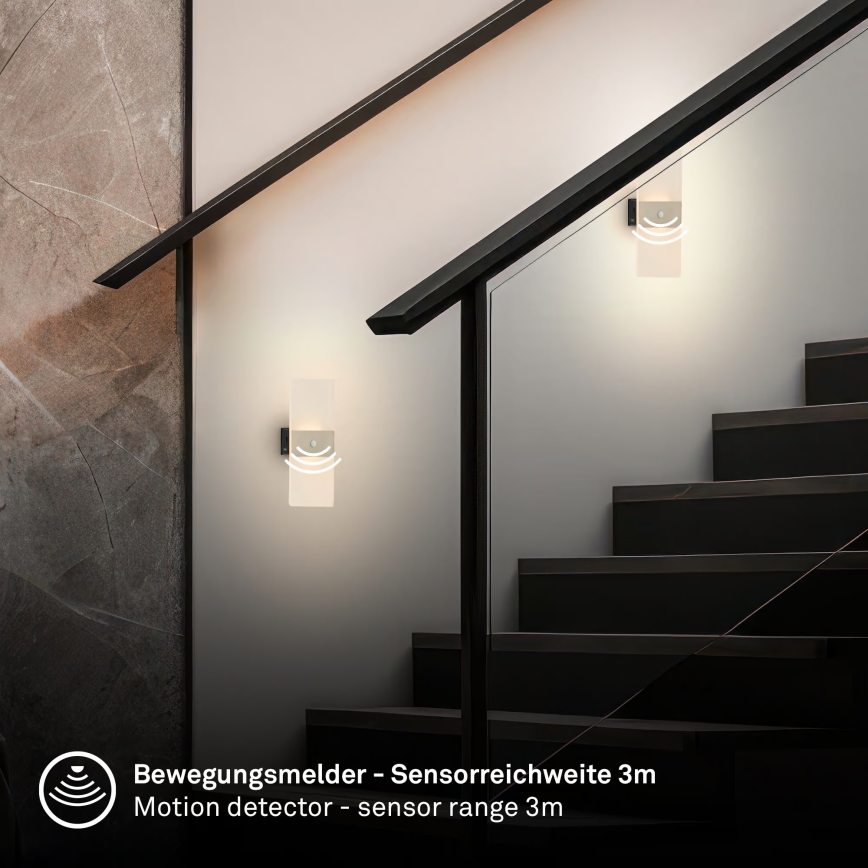 Briloner 3888012 - Wiederaufladbare LED-Wandleuchte mit Bewegungs- und Dämmerungssensor AURA LED/2,5W/5V 1800 mAh mattchrom