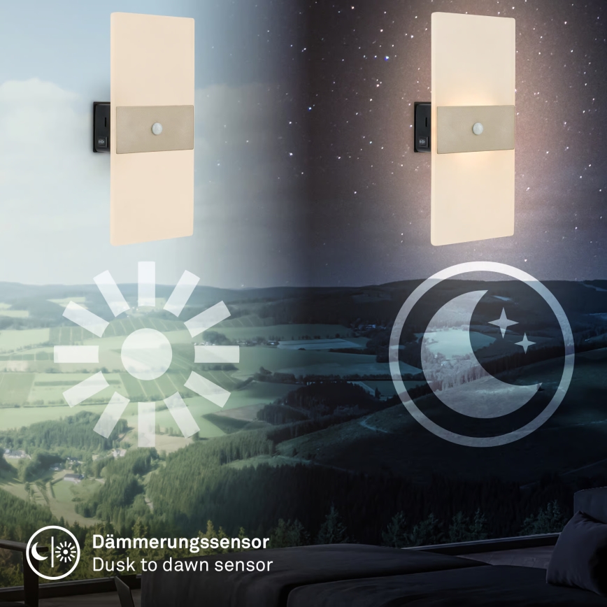 Briloner 3888012 - Wiederaufladbare LED-Wandleuchte mit Bewegungs- und Dämmerungssensor AURA LED/2,5W/5V 1800 mAh mattchrom