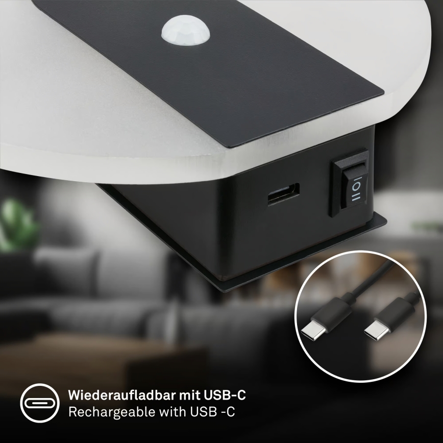 Briloner 3889015 - Wiederaufladbare LED-Wandleuchte TARO mit Bewegungs- und Dämmerungssensor LED/2,5W/5V 1800 mAh schwarz