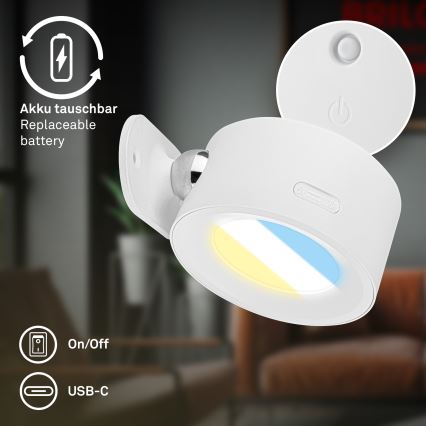Briloner 3896016 - LED-dimmbare, wiederaufladbare Wandleuchte TARI LED/1,6W/5V 1500 mAh weiß