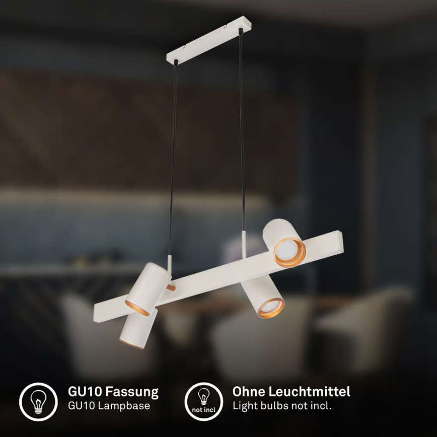 Briloner 4058044 - Pendelleuchte an Kabel ERA 4xGU10/10W/230V cremefarben