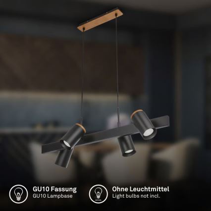 Briloner 4059045 - Hängeleuchte ERA mit Kabelabhängung, 4x GU10/10W/230V, schwarz