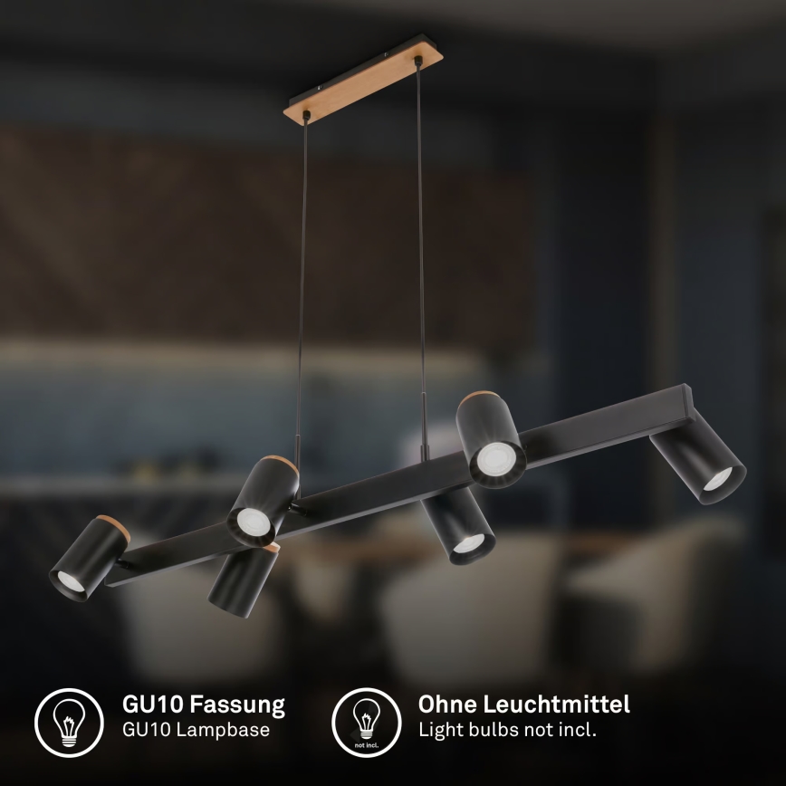 Briloner 4059065 - Hängeleuchte ERA an Kabel 6xGU10/10W/230V schwarz