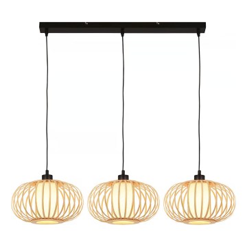 Briloner 4759031 - Pendelleuchte an Kabel 3xE27/10W/230V schwarz/bambus