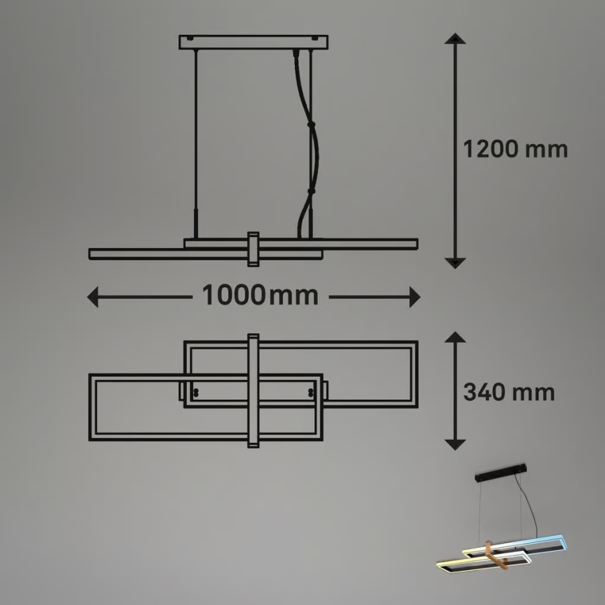 Briloner 4768015 - dimmbare LED-Pendelleuchte an Stahlseil LED/44W/230V 2700-6500K 100 cm + Fernbedienung