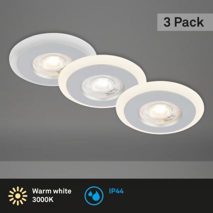 Briloner 7039034 - 3er-Set LED-Einbauleuchten für Badezimmer, 5W, 230V, IP44, mattchrom