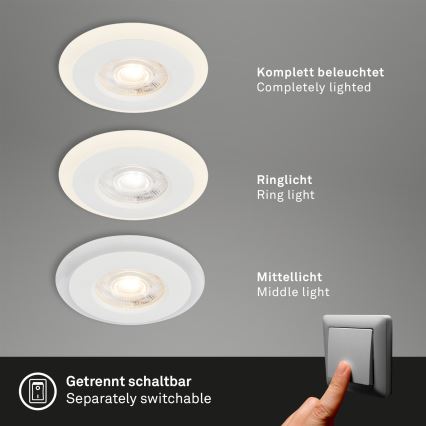 Briloner 7039036 - 3er-Set LED-Einbauleuchten für Badezimmer LED/5W/230V IP44 weiß