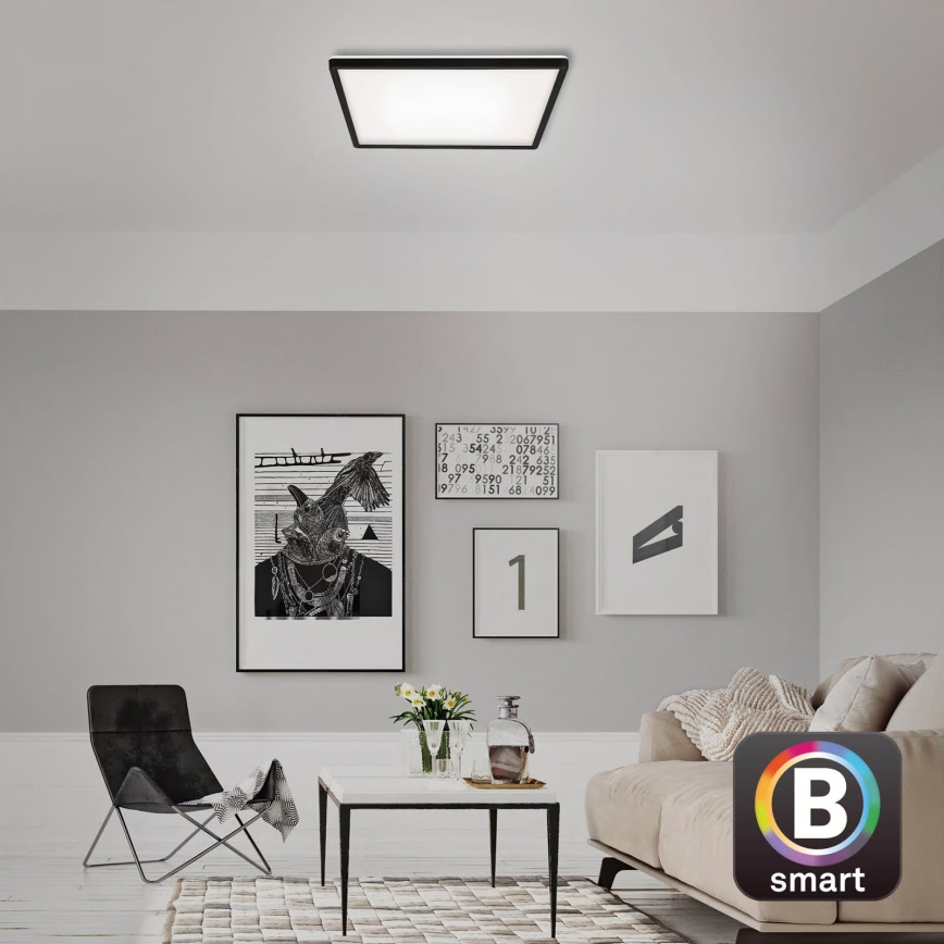 Briloner 7060-015 - Dimmbares SLIM LED-Aufbaupanel LED/22W/230V 2700-6500K 42x42 cm schwarz Wi-Fi Tuya + Fernbedienung