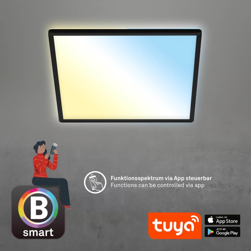 Briloner 7060-015 - Dimmbares SLIM LED-Aufbaupanel LED/22W/230V 2700-6500K 42x42 cm schwarz Wi-Fi Tuya + Fernbedienung