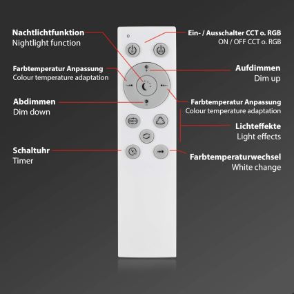 Briloner 7087-016 - Dimmbare LED-RGBW-Leuchte SMART LED/24W/230V 3000-6500K Wi-Fi Tuya + Fernbedienung