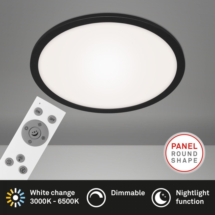 Briloner 7168-015 - Dimmbare LED-Deckenleuchte PIATTO LED/22W/230V 3000-6500K d 40 cm schwarz + Fernbedienung