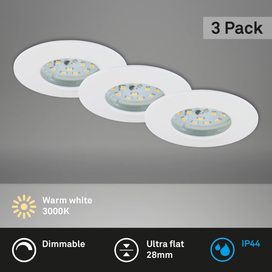 Briloner 7231-036 - SET 3x Dimmbare LED-Einbauleuchte für Badezimmer LED/5,5W/230V IP44