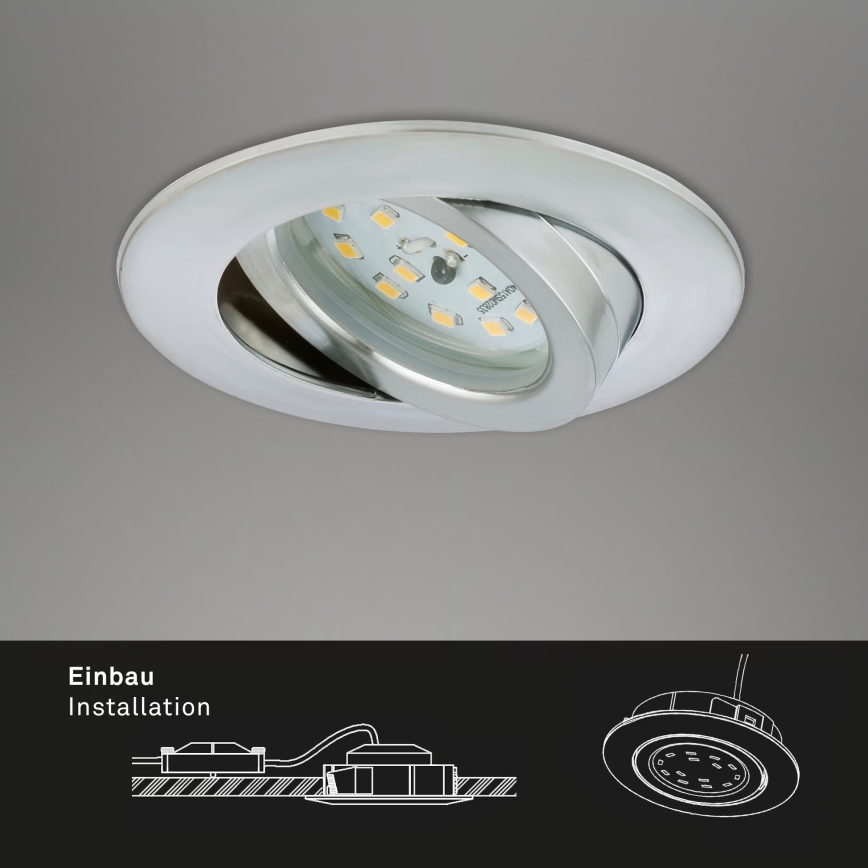 Briloner 7296-039 - 3er-Set dimmbare LED-Einbauleuchte für Badezimmer 1xLED/6,5W/230V 3000K IP23 mattchrom