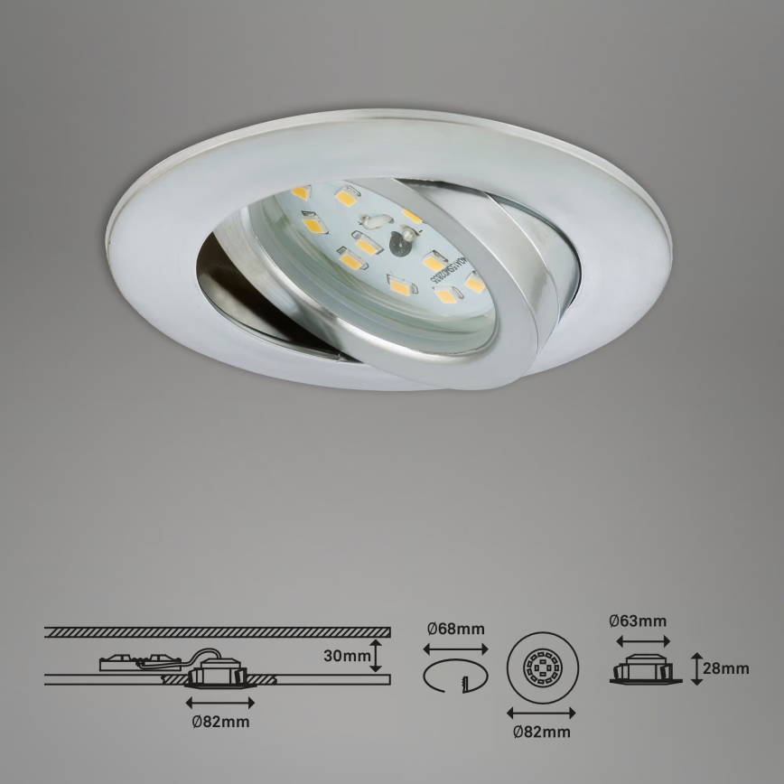 Briloner 7296-039 - 3er-Set dimmbare LED-Einbauleuchte für Badezimmer 1xLED/6,5W/230V 3000K IP23 mattchrom