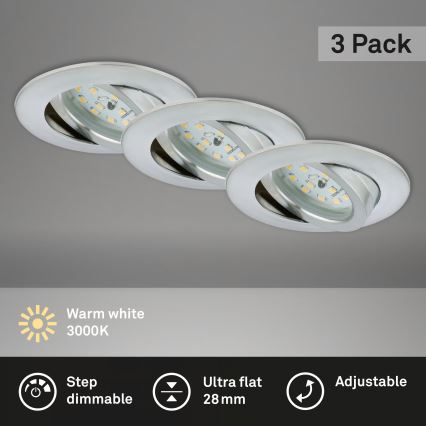 Briloner 7296-039 - 3er-Set dimmbare LED-Einbauleuchten für Badezimmer LED/6,5W/230V 3000K IP23 matt-chrom