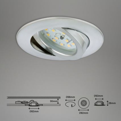 Briloner 7296-039 - 3er-Set dimmbare LED-Einbauleuchten für Badezimmer LED/6,5W/230V 3000K IP23 matt-chrom