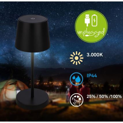Briloner 7423015 - Dimmbare, aufladbare LED-Outdoor-Tischleuchte LED/2,6W/5V IP44 2000 mAh schwarz