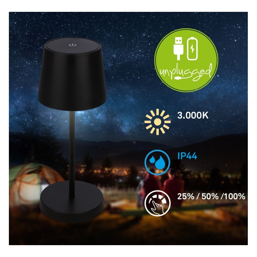 Briloner 7423015 - Dimmbare, aufladbare LED-Outdoor-Tischleuchte LED/2,6W/5V IP44 2000 mAh schwarz