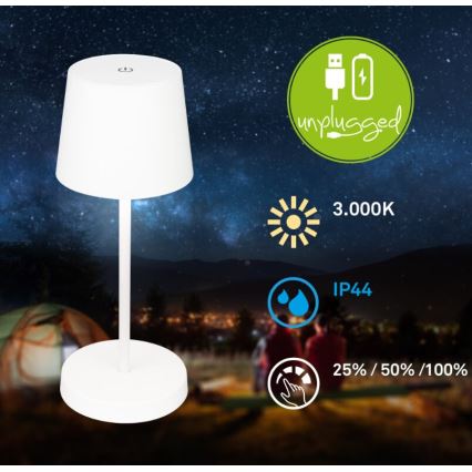 Briloner 7423016 - LED dimmbare wiederaufladbare Außen-Tischlampe LED/2,6W/5V 2000mAh IP44 weiß