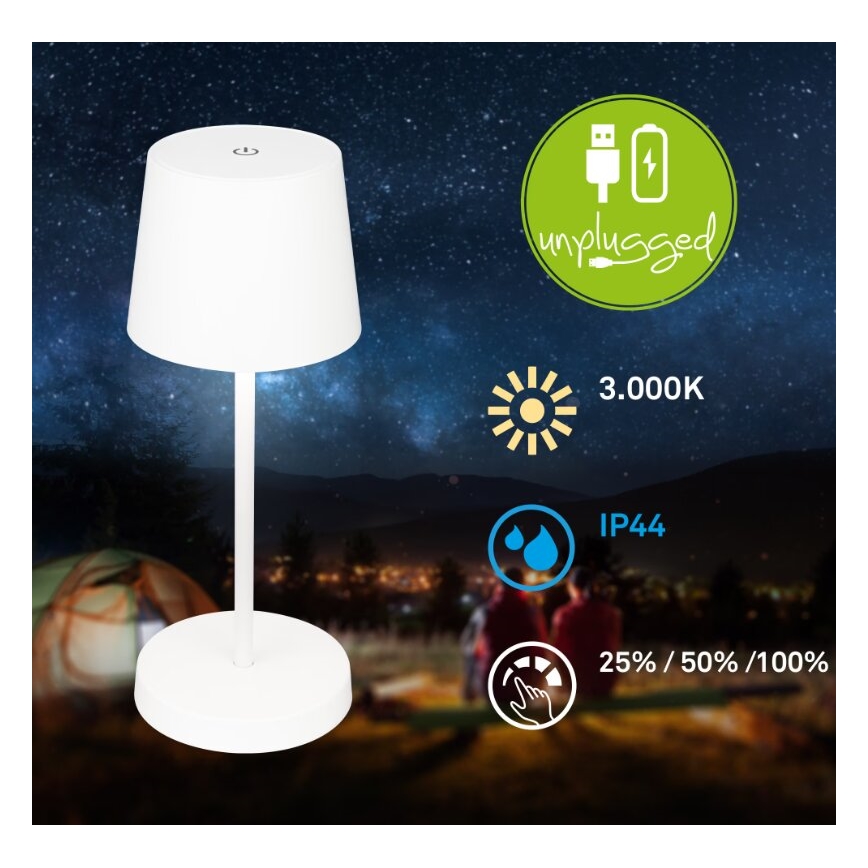 Briloner 7423016 - LED dimmbare wiederaufladbare Außen-Tischlampe LED/2,6W/5V 2000mAh IP44 weiß