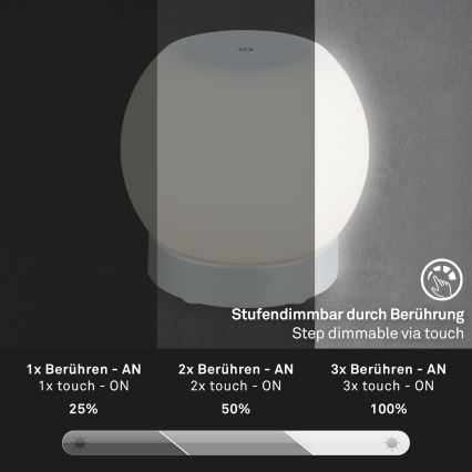 Briloner 7439-014 - Dimmbare aufladbare LED-Außenleuchte LED/3W/5V IP44