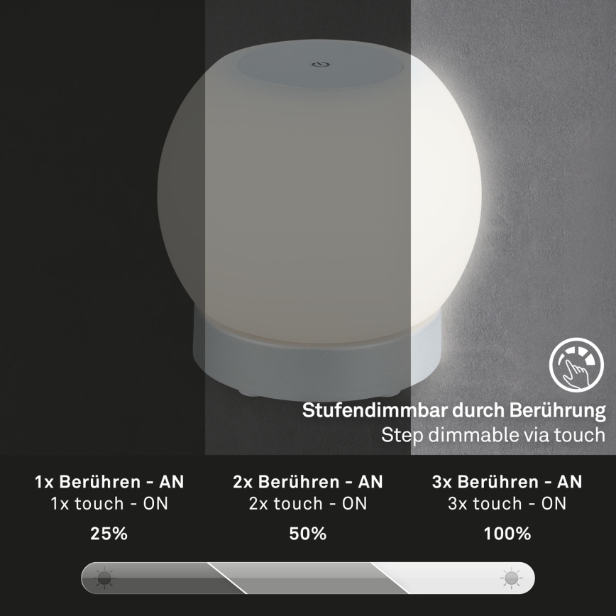 Briloner 7439-014 - Dimmbare aufladbare LED-Außenleuchte LED/3W/5V IP44