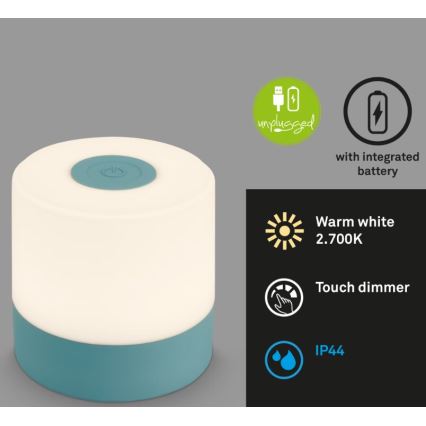 Briloner 7461010 - Dimmbare, aufladbare LED-Outdoor-Tischleuchte LED/2W/5V IP44 1200 mAh blau