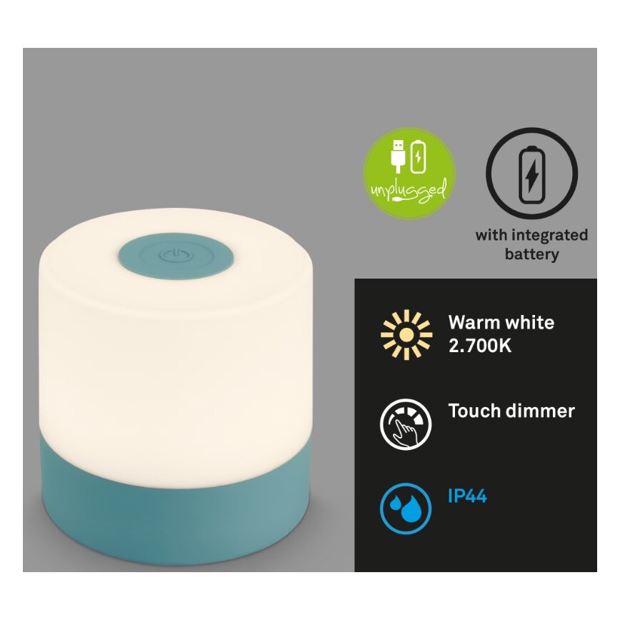 Briloner 7461010 - Dimmbare, aufladbare LED-Outdoor-Tischleuchte LED/2W/5V IP44 1200 mAh blau
