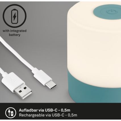 Briloner 7461010 - Dimmbare, aufladbare LED-Outdoor-Tischleuchte LED/2W/5V IP44 1200 mAh blau