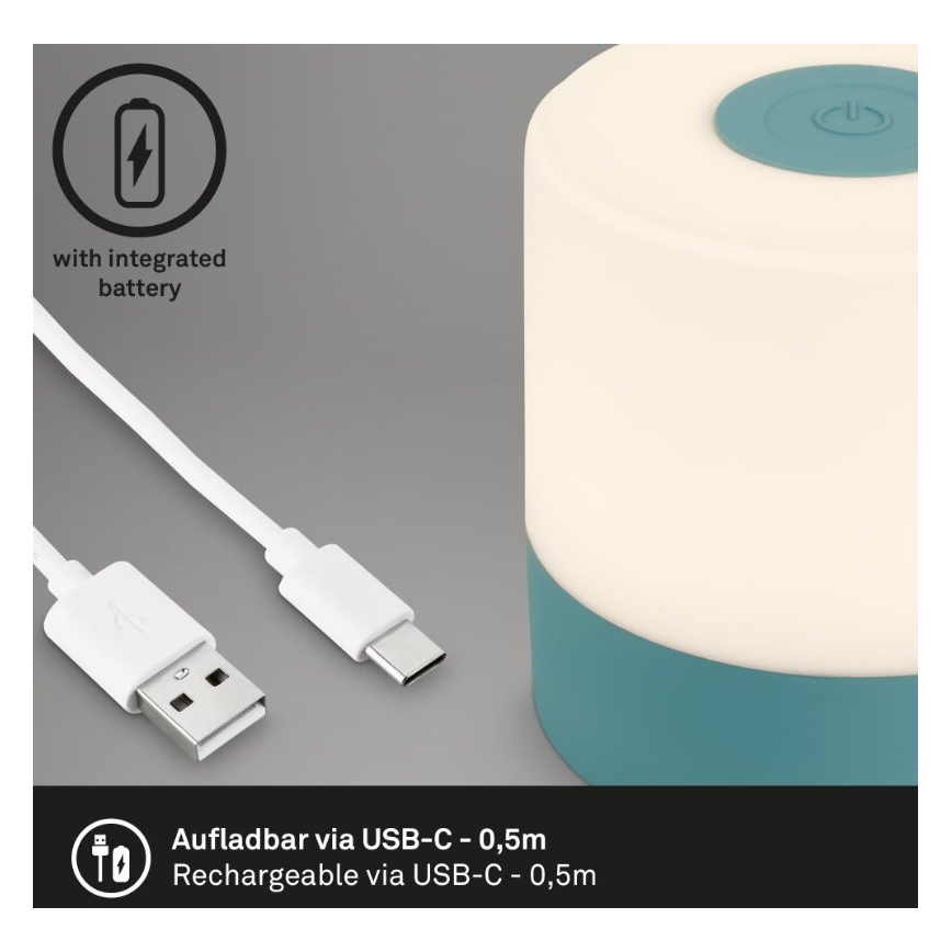 Briloner 7461010 - Dimmbare, aufladbare LED-Outdoor-Tischleuchte LED/2W/5V IP44 1200 mAh blau