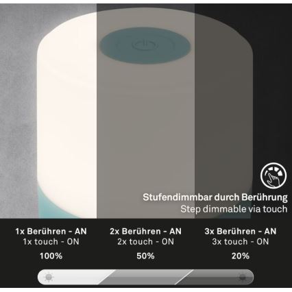 Briloner 7461010 - Dimmbare, aufladbare LED-Outdoor-Tischleuchte LED/2W/5V IP44 1200 mAh blau