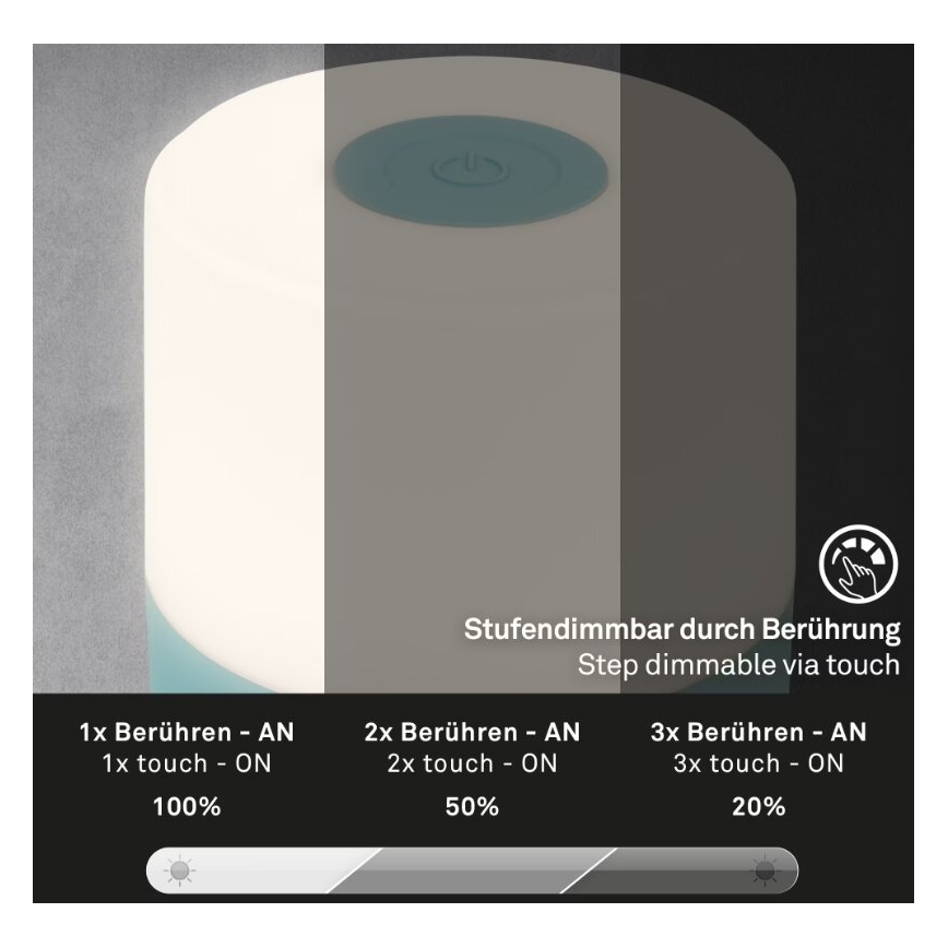 Briloner 7461010 - Dimmbare, aufladbare LED-Outdoor-Tischleuchte LED/2W/5V IP44 1200 mAh blau
