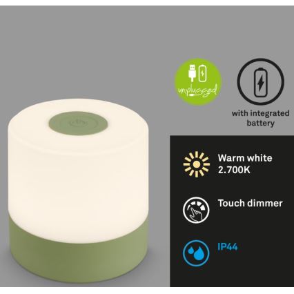 Briloner 7461019 - Dimmbare, aufladbare LED-Outdoor-Tischleuchte LED/2W/5V IP44 1200 mAh grün