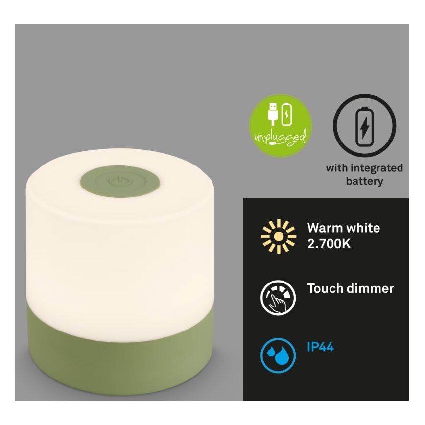 Briloner 7461019 - Dimmbare, aufladbare LED-Outdoor-Tischleuchte LED/2W/5V IP44 1200 mAh grün