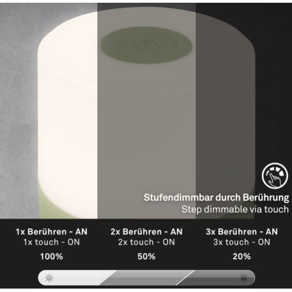 Briloner 7461019 - Dimmbare, aufladbare LED-Outdoor-Tischleuchte LED/2W/5V IP44 1200 mAh grün