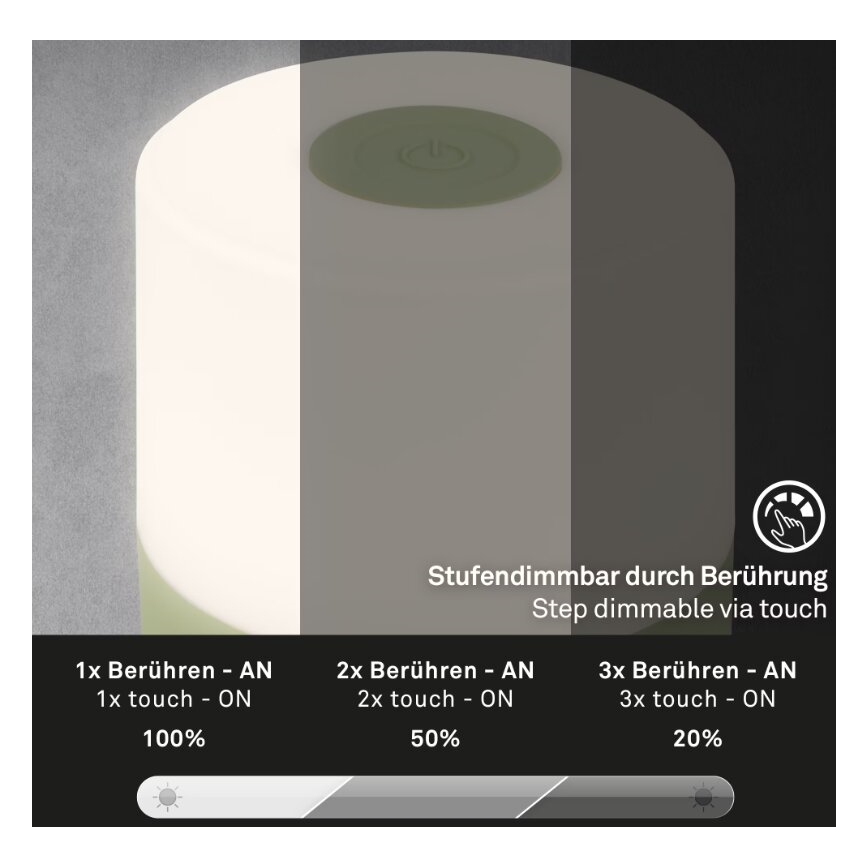Briloner 7461019 - Dimmbare, aufladbare LED-Outdoor-Tischleuchte LED/2W/5V IP44 1200 mAh grün