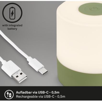 Briloner 7461019 - Dimmbare, aufladbare LED-Outdoor-Tischleuchte LED/2W/5V IP44 1200 mAh grün
