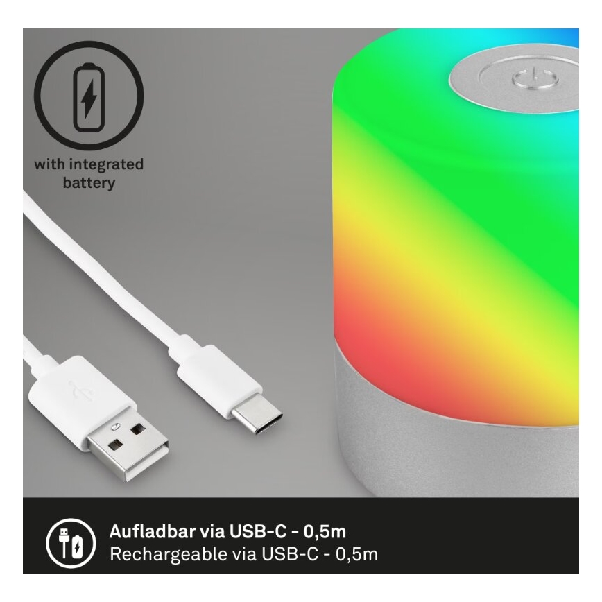 Briloner 7462014 - LED RGB wiederaufladbare Außen-Tischleuchte LED/1,5W/5V IP44 1200 mAh mattchrom