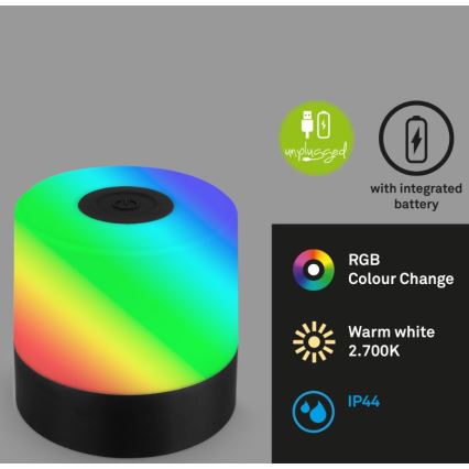 Briloner 7462015 - LED RGB wiederaufladbare Außen-Tischleuchte LED/1,5W/5V IP44 1200 mAh schwarz