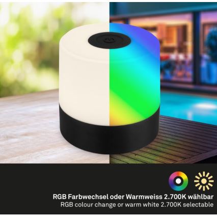 Briloner 7462015 - LED RGB wiederaufladbare Außen-Tischleuchte LED/1,5W/5V IP44 1200 mAh schwarz
