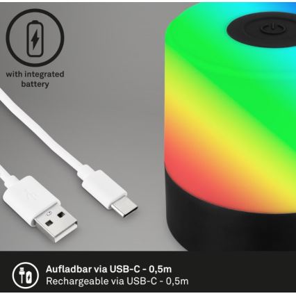 Briloner 7462015 - LED RGB wiederaufladbare Außen-Tischleuchte LED/1,5W/5V IP44 1200 mAh schwarz