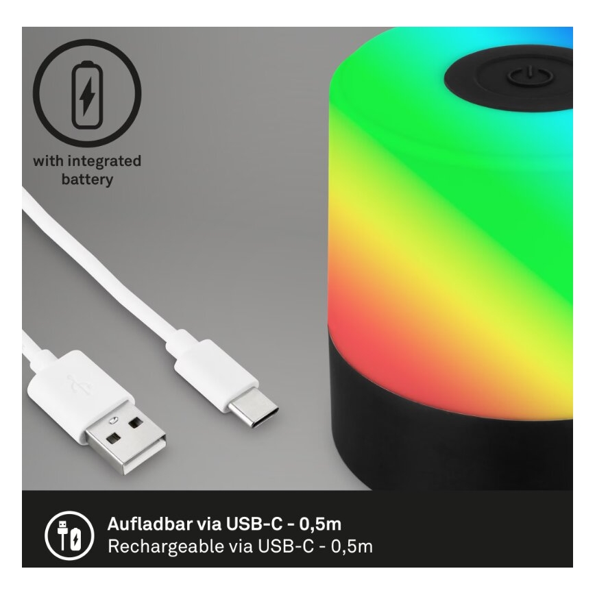 Briloner 7462015 - LED RGB wiederaufladbare Außen-Tischleuchte LED/1,5W/5V IP44 1200 mAh schwarz
