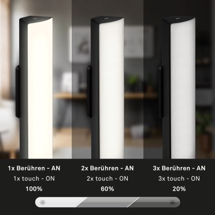 Briloner 7474-015 - LED dimmbare, berührungsaktivierte, wiederaufladbare Outdoor-Tischlampe 2in1 LED/7W/5V 2x2200 mAh USB 3000K IP44 schwarz