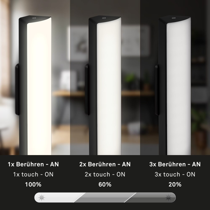 Briloner 7474-015 - LED dimmbare, berührungsaktivierte, wiederaufladbare Outdoor-Tischlampe 2in1 LED/7W/5V 2x2200 mAh USB 3000K IP44 schwarz