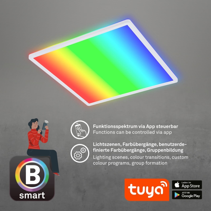 Briloner 7491-016 - LED RGBW dimmbare SMART-Deckenleuchte LED/22W/230V 4000K 42x42 cm Wi-Fi Tuya + Fernbedienung
