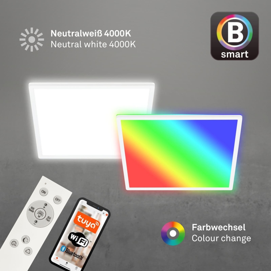 Briloner 7491-016 - LED RGBW dimmbare SMART-Deckenleuchte LED/22W/230V 4000K 42x42 cm Wi-Fi Tuya + Fernbedienung