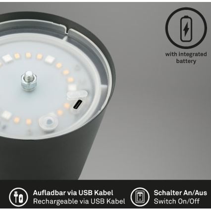 Briloner 7507015 - LED RGB dimmbare wiederaufladbare Outdoor-Tischlampe 2in1 LED/2,5W/5V IP44 Anthrazit