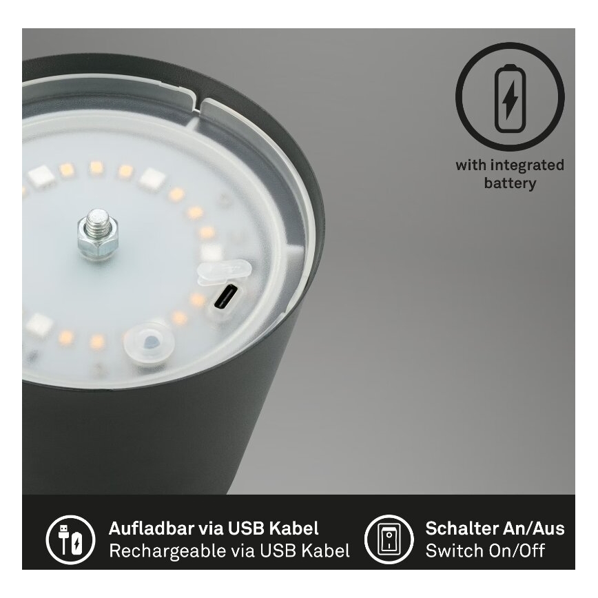 Briloner 7507015 - LED RGB dimmbare wiederaufladbare Outdoor-Tischlampe 2in1 LED/2,5W/5V IP44 Anthrazit