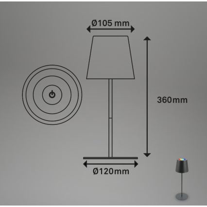 Briloner 7507015 - LED RGB dimmbare wiederaufladbare Outdoor-Tischlampe 2in1 LED/2,5W/5V IP44 Anthrazit